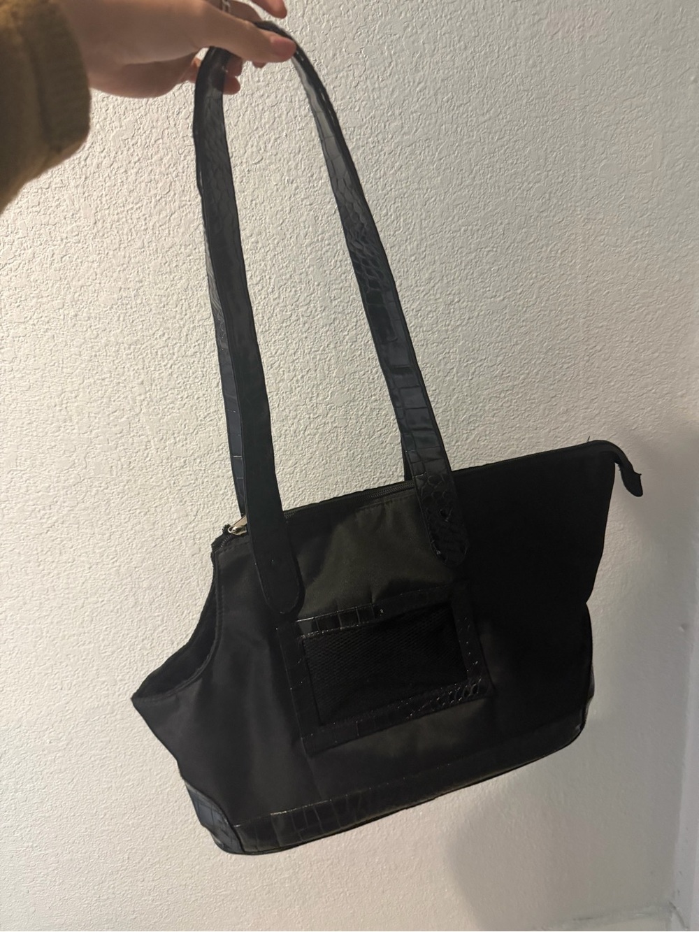 Black Chelsea Paws Pet Carrier Tote Bag with Croc-Effect Trim